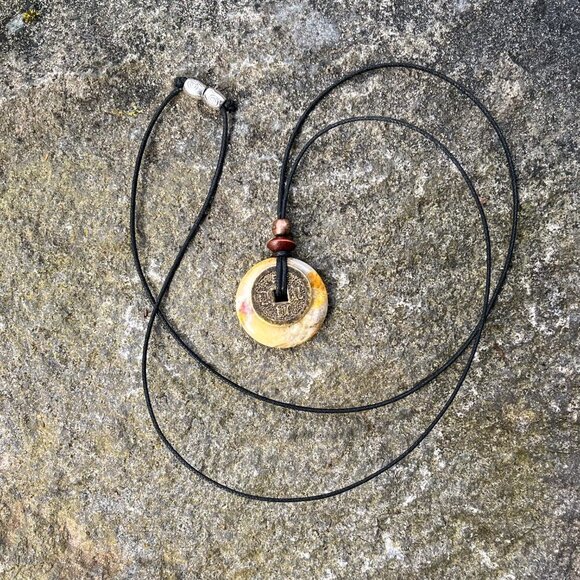 Crazy Lace Agate Pendant with Feng Shui Lucky Coin - Picture 6 of 7